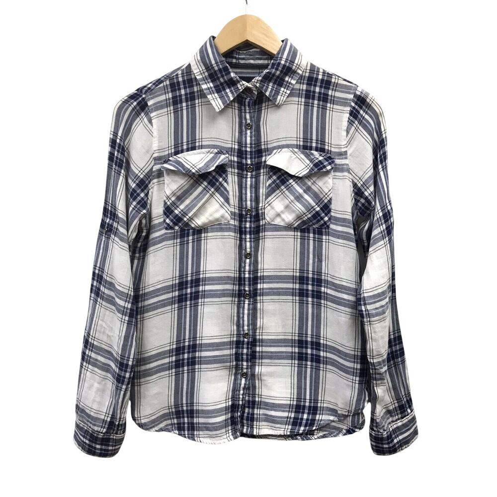 Girl Krazy Top Womens XS White Blue Plaid